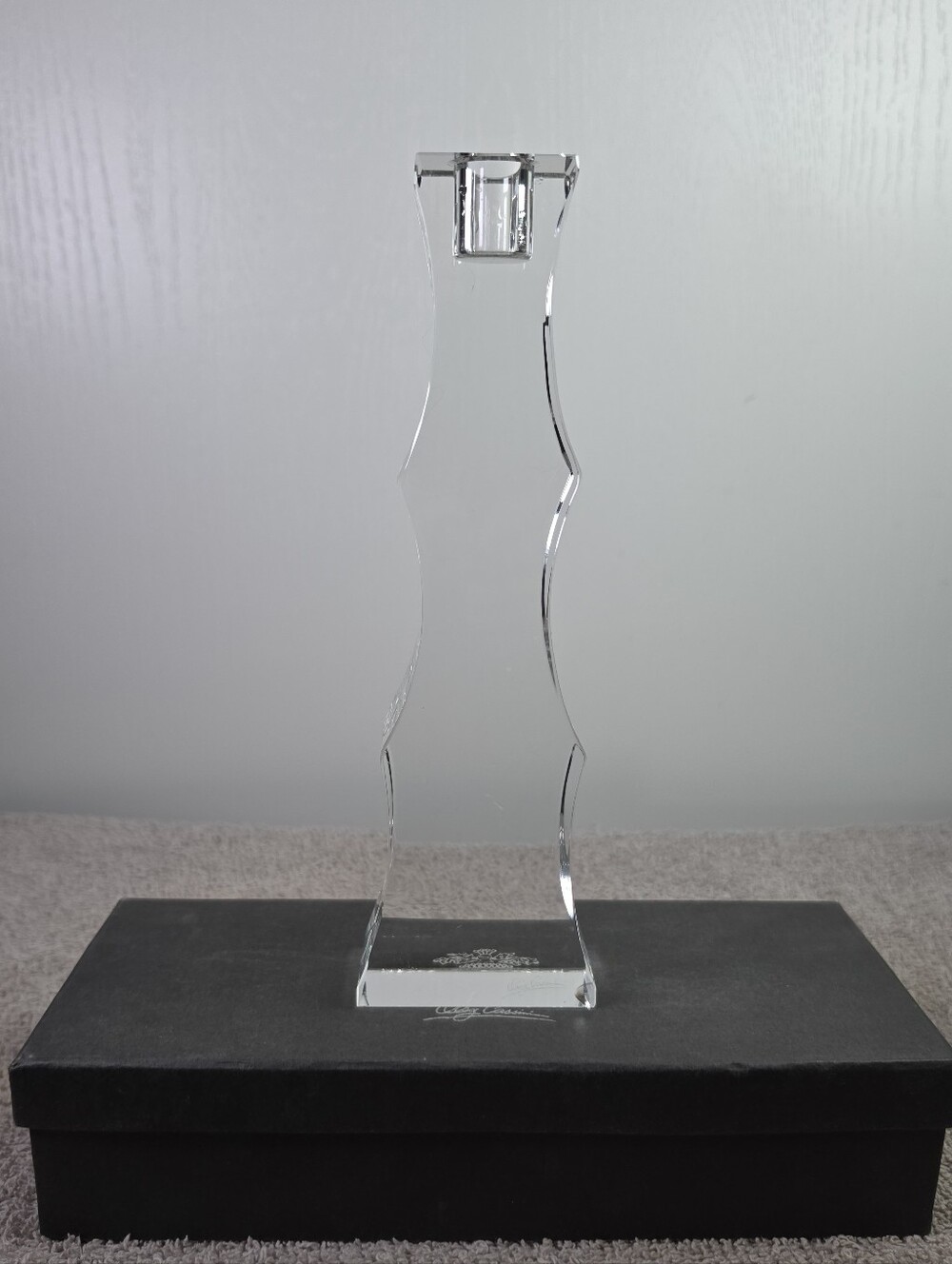 Clear Glass Sculptural Candle Holder - Modern Home Art Oleg Cassini